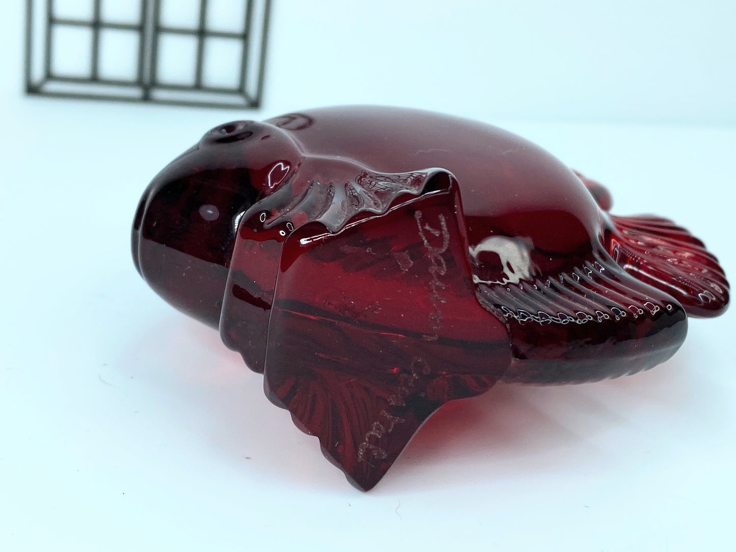 Daum French red crystal figure of a swimming fish