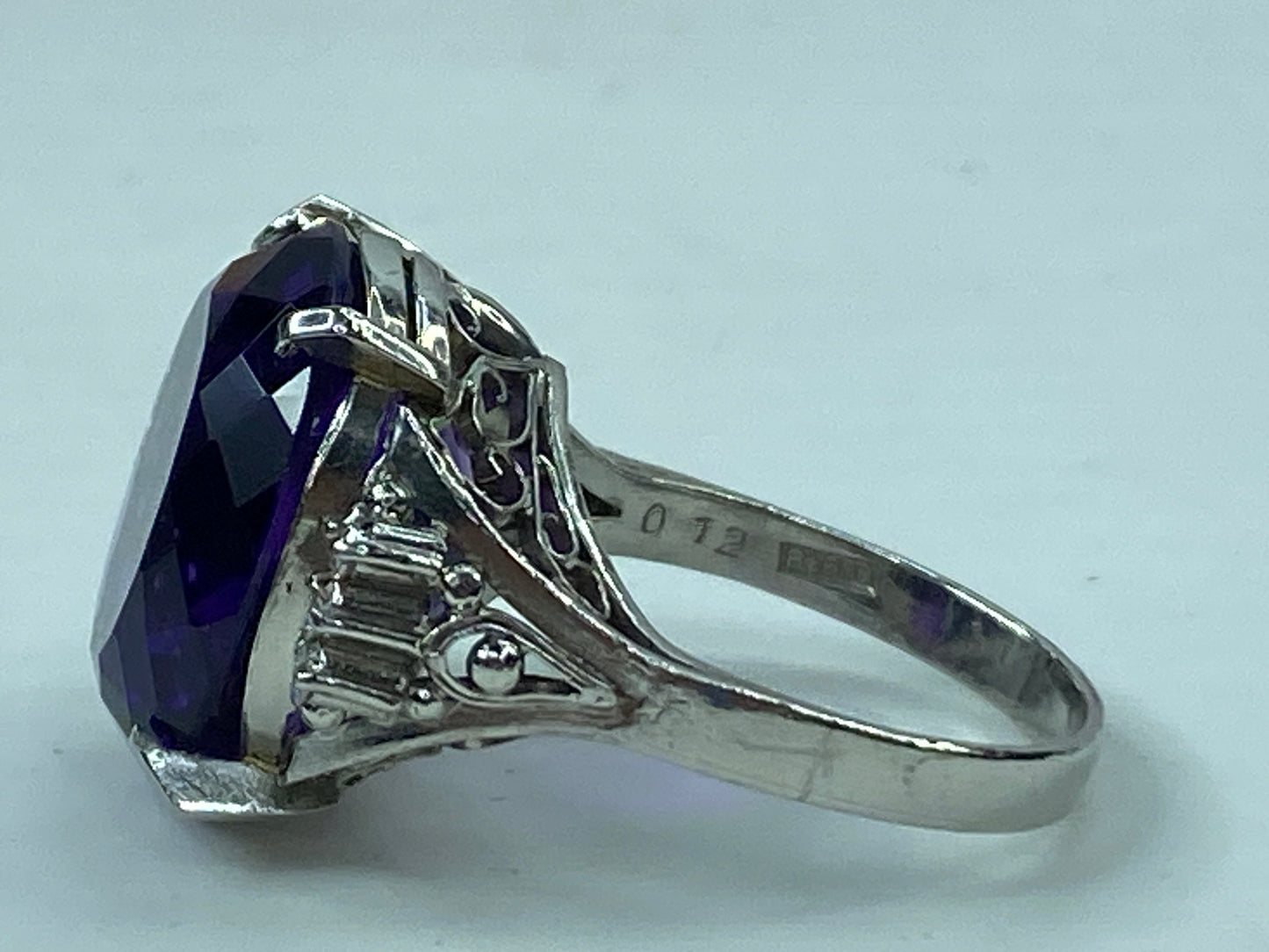 Platinum 8.90ct faceted Amethyst 0.12ct Diamond statement ring 9.1g s7 JR339
