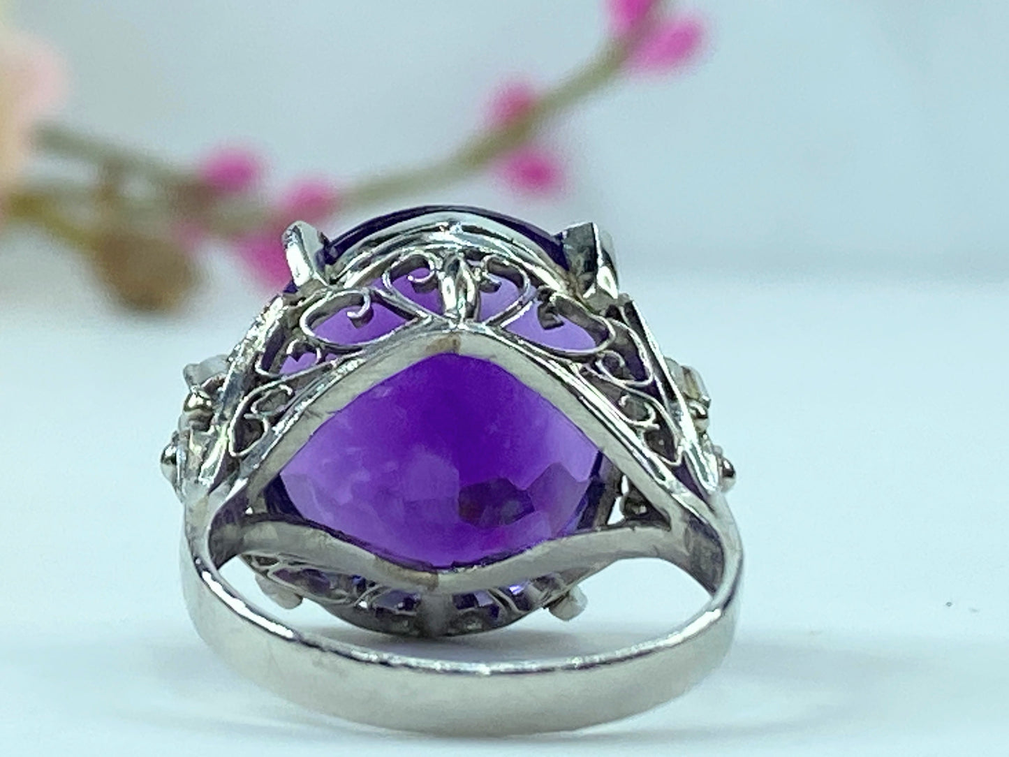 Platinum 8.90ct faceted Amethyst 0.12ct Diamond statement ring 9.1g s7 JR339