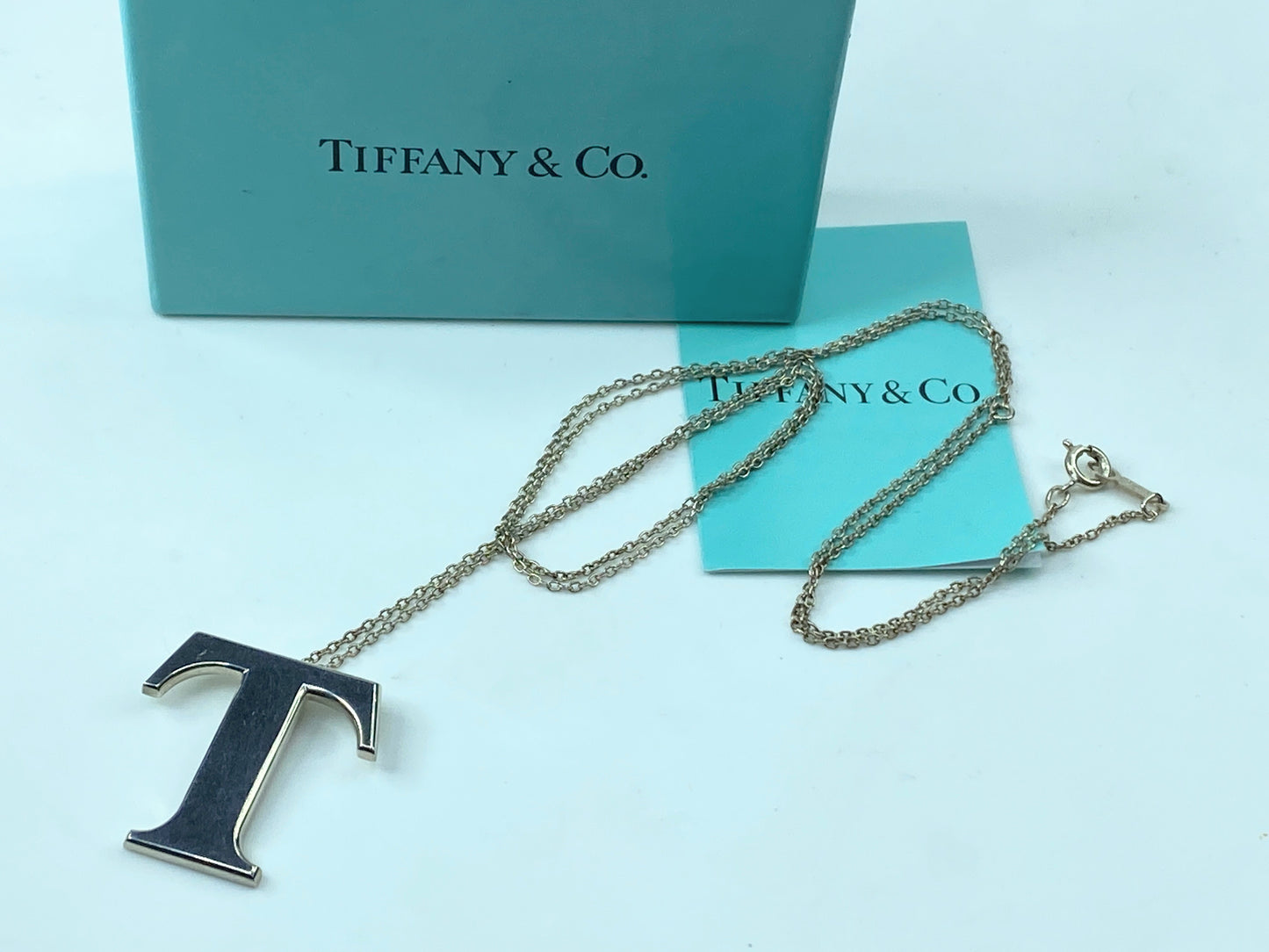 Tiffany & Co Sterling silver Initial "T" large pendant necklace 27.5" 8.4 JR343