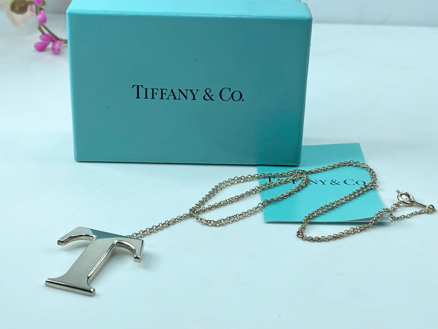 Tiffany & Co Sterling silver Initial "T" large pendant necklace 27.5" 8.4 JR343