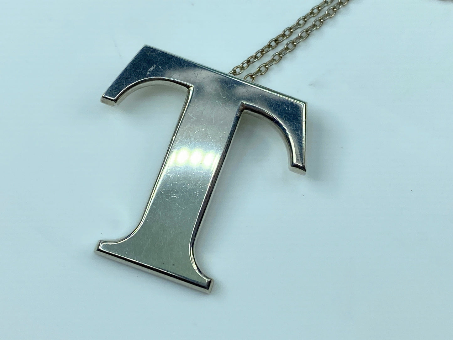Tiffany & Co Sterling silver Initial "T" large pendant necklace 27.5" 8.4 JR343