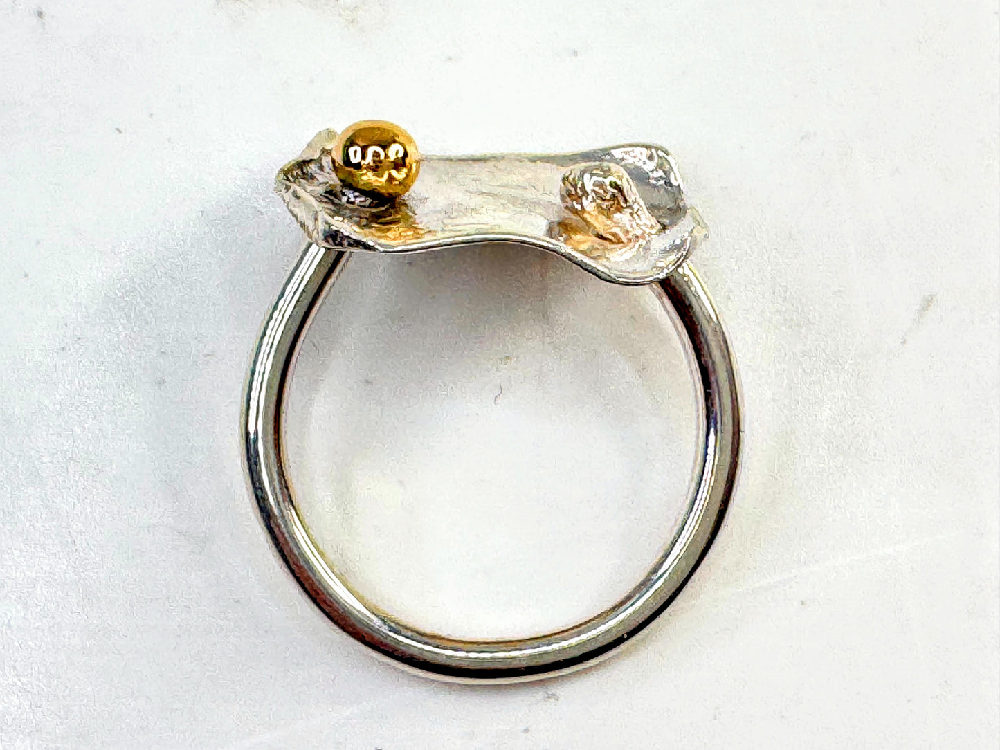 Handmade Mixed Metal Sterling Silver 14K Gold Artisan Modernist Ring s7.5 JR1642
