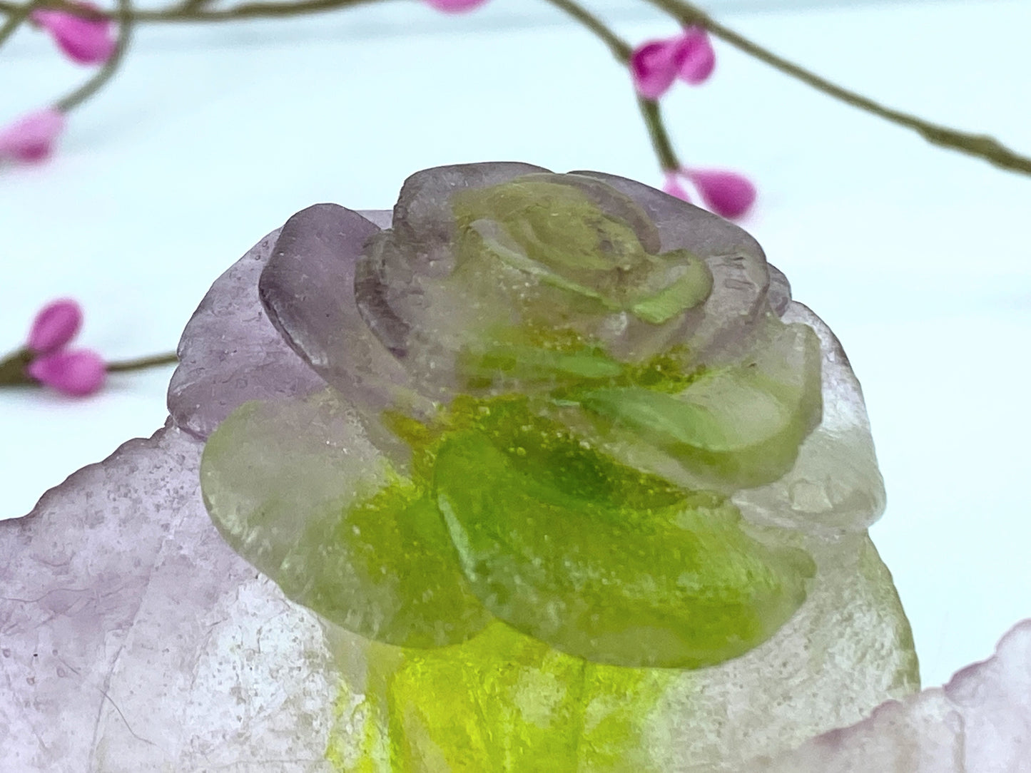DAUM Pate de Verre Rose Vide Poche Small Ornamental Bowl French Art Glass