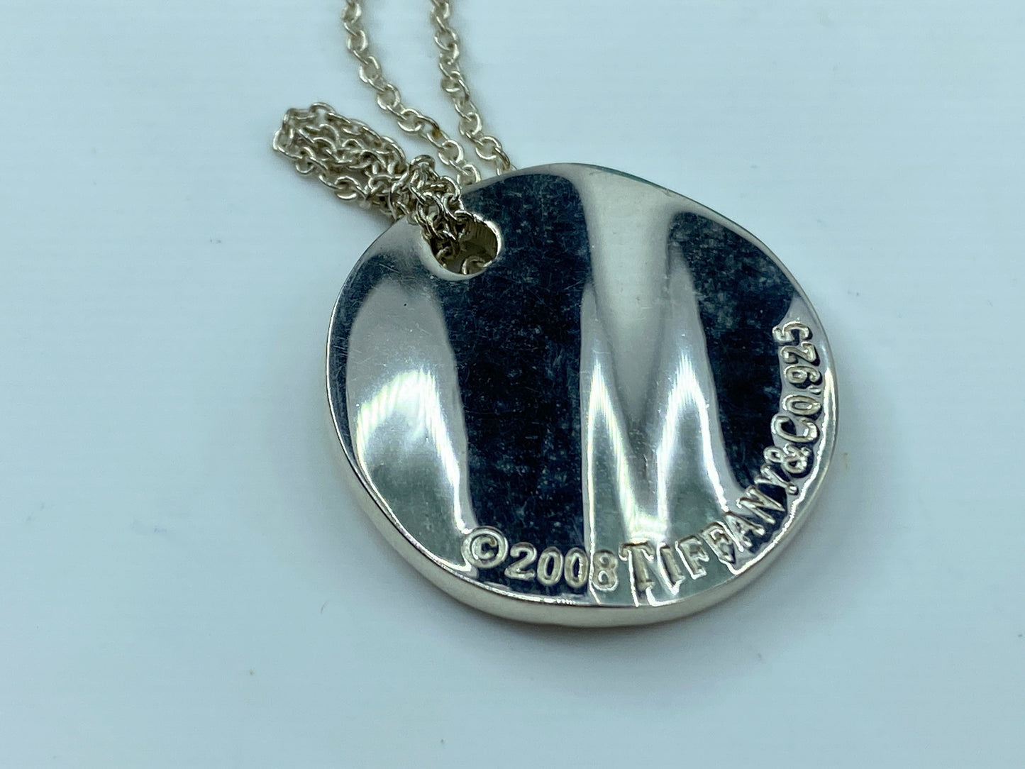 Tiffany & Co. Sterling Silver Wavy Notes Fifth Ave Disc Necklace 10.9g JR361