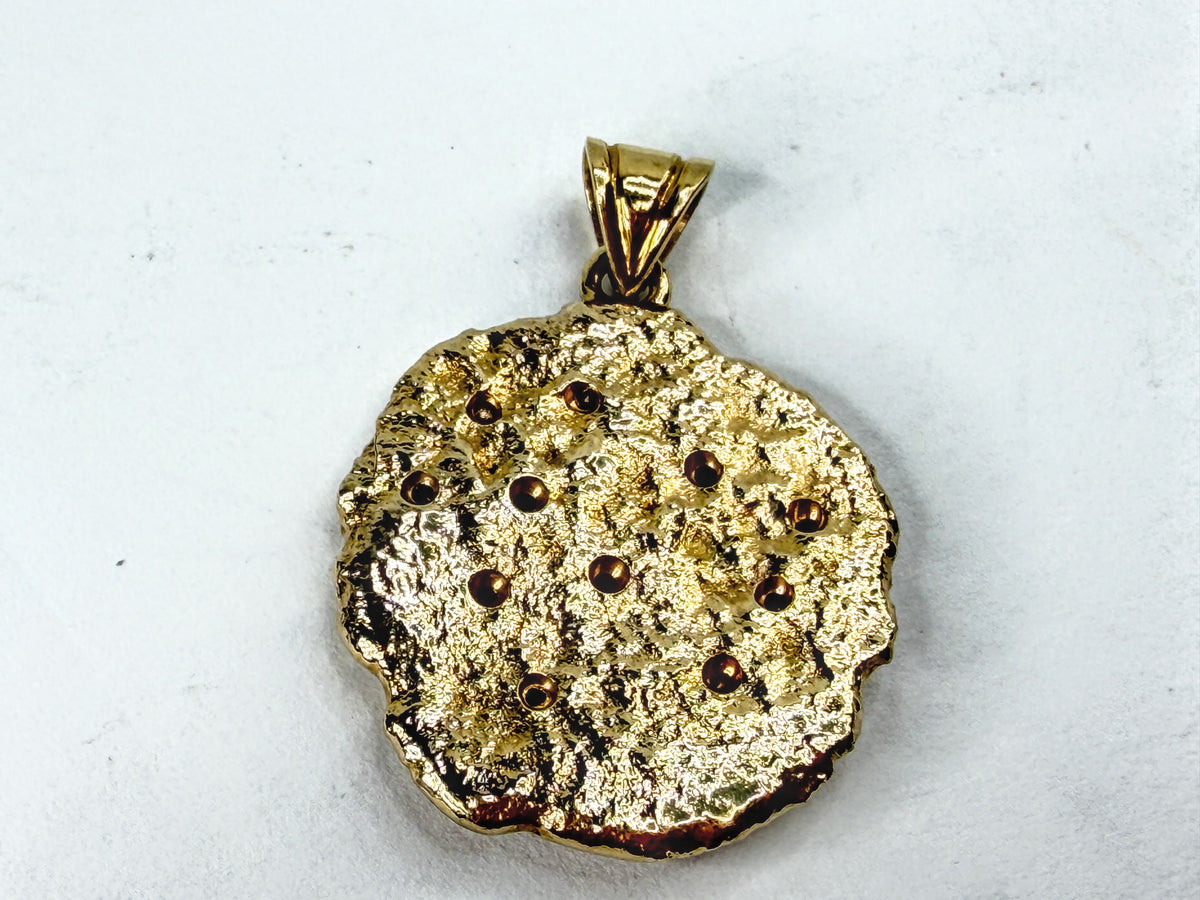 Handmade 14K Yellow Gold Nugget Pendant 10 Diamond Brutalist 17.2g JR2247