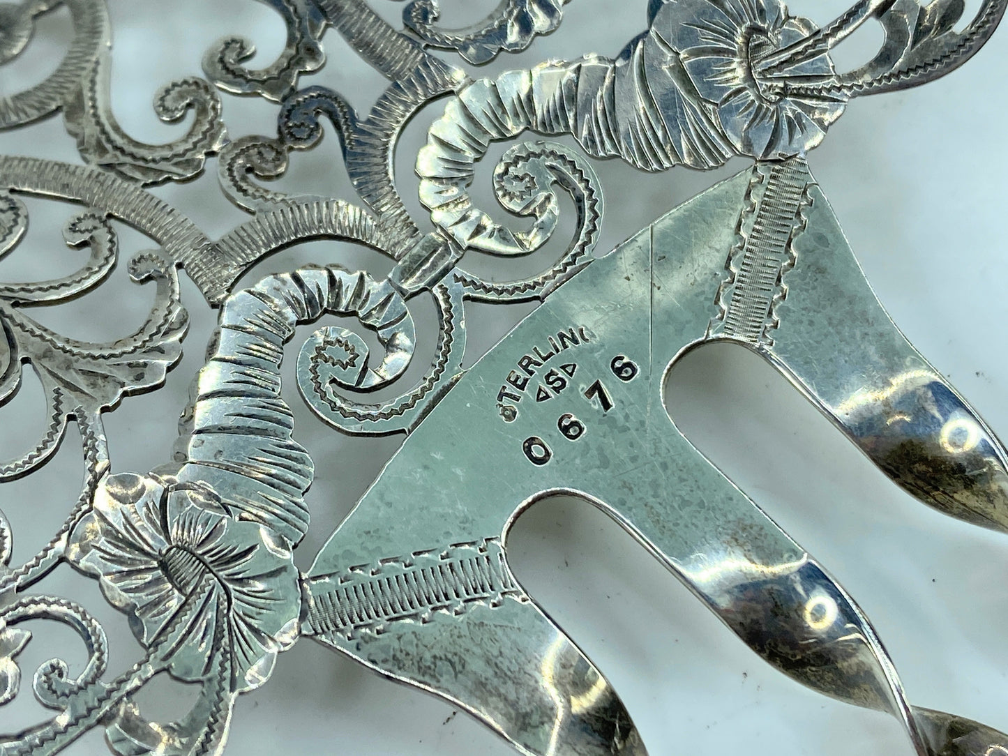 Victorian Hair Comb Sterling Silver Finely Pierced Hair Accessory 5 3/8" SS108