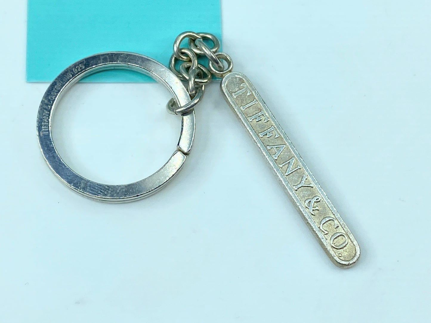 Tiffany & Co. Sterling Silver Bar Key Ring/Ring with Tiffany Case 15.1g JR380
