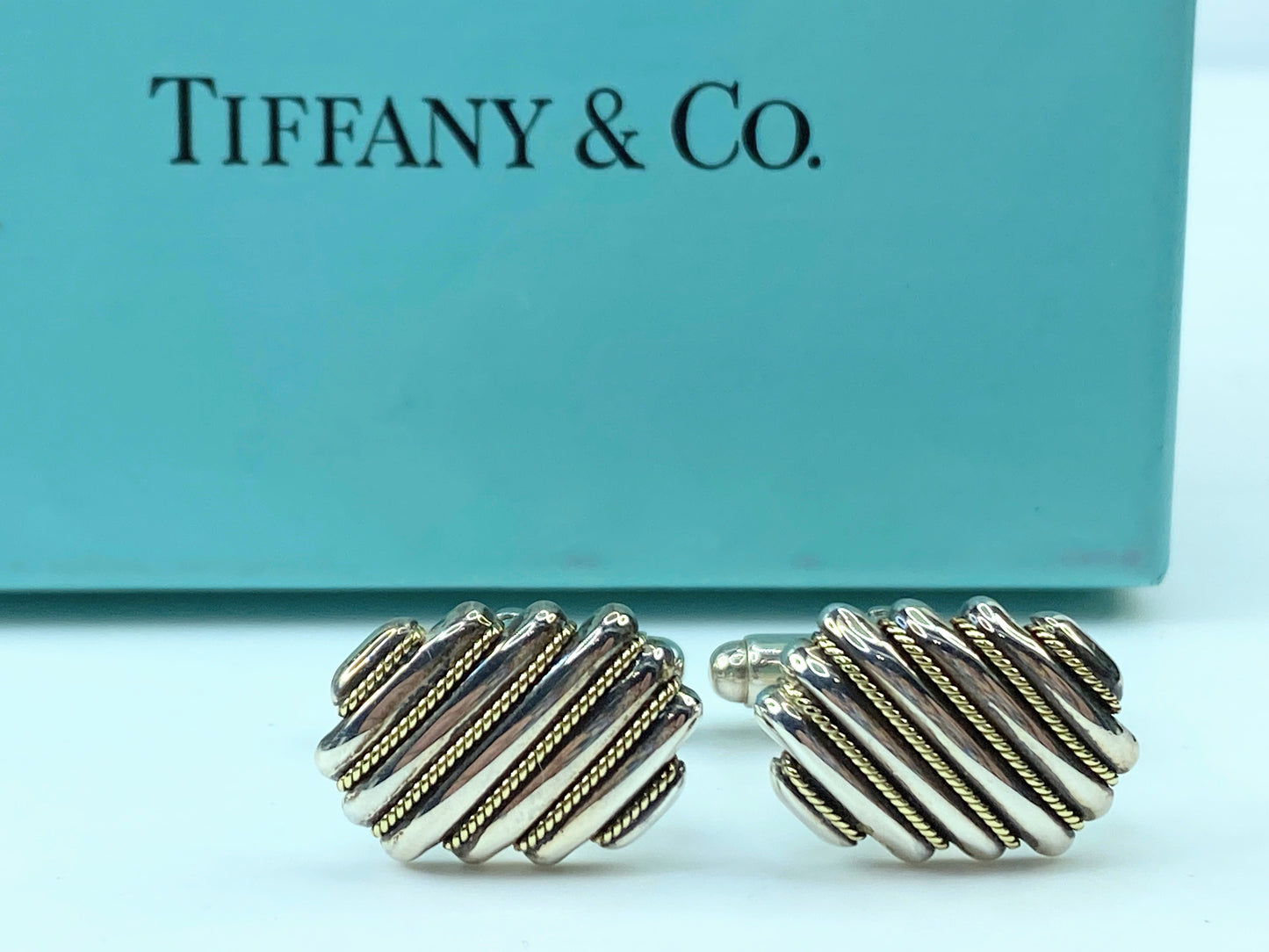 Tiffany & Co. Sterling Silver and 18K Yellow Gold Cufflinks in box JR381