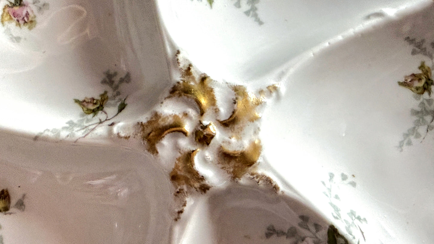 Antique French T&V Limoges Oyster Plate Hand Painted Floral Gold A891