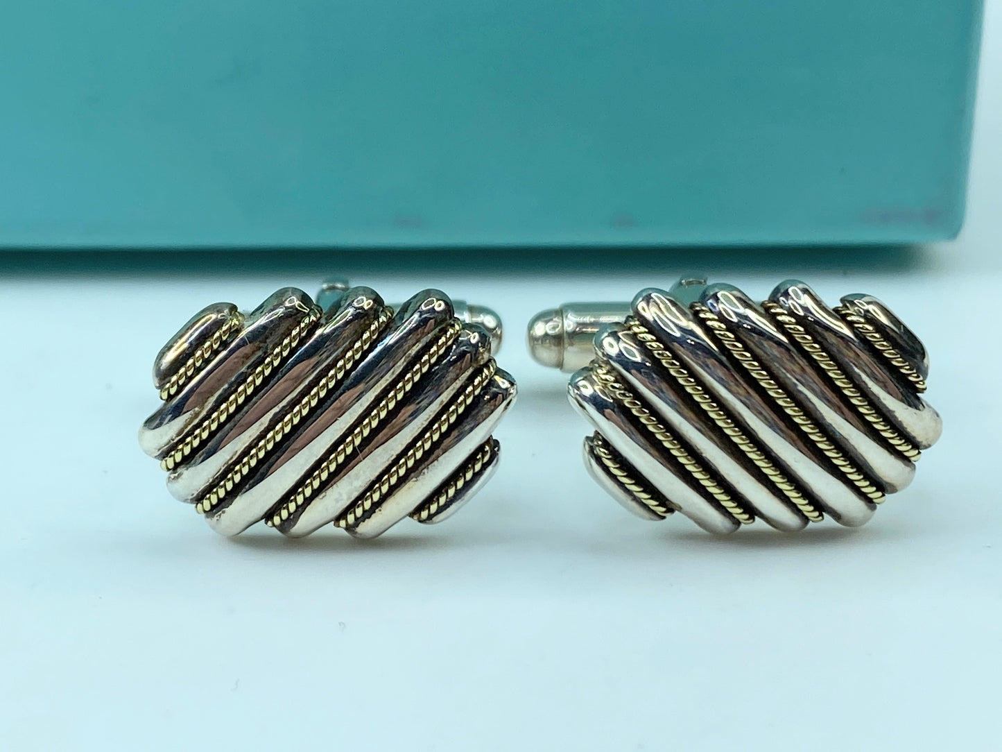 Tiffany & Co. Sterling Silver and 18K Yellow Gold Cufflinks in box JR381