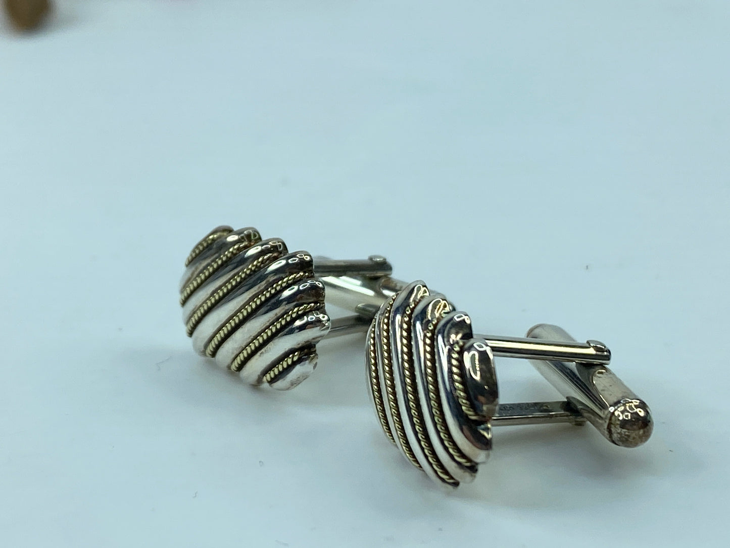 Tiffany & Co. Sterling Silver and 18K Yellow Gold Cufflinks in box JR381