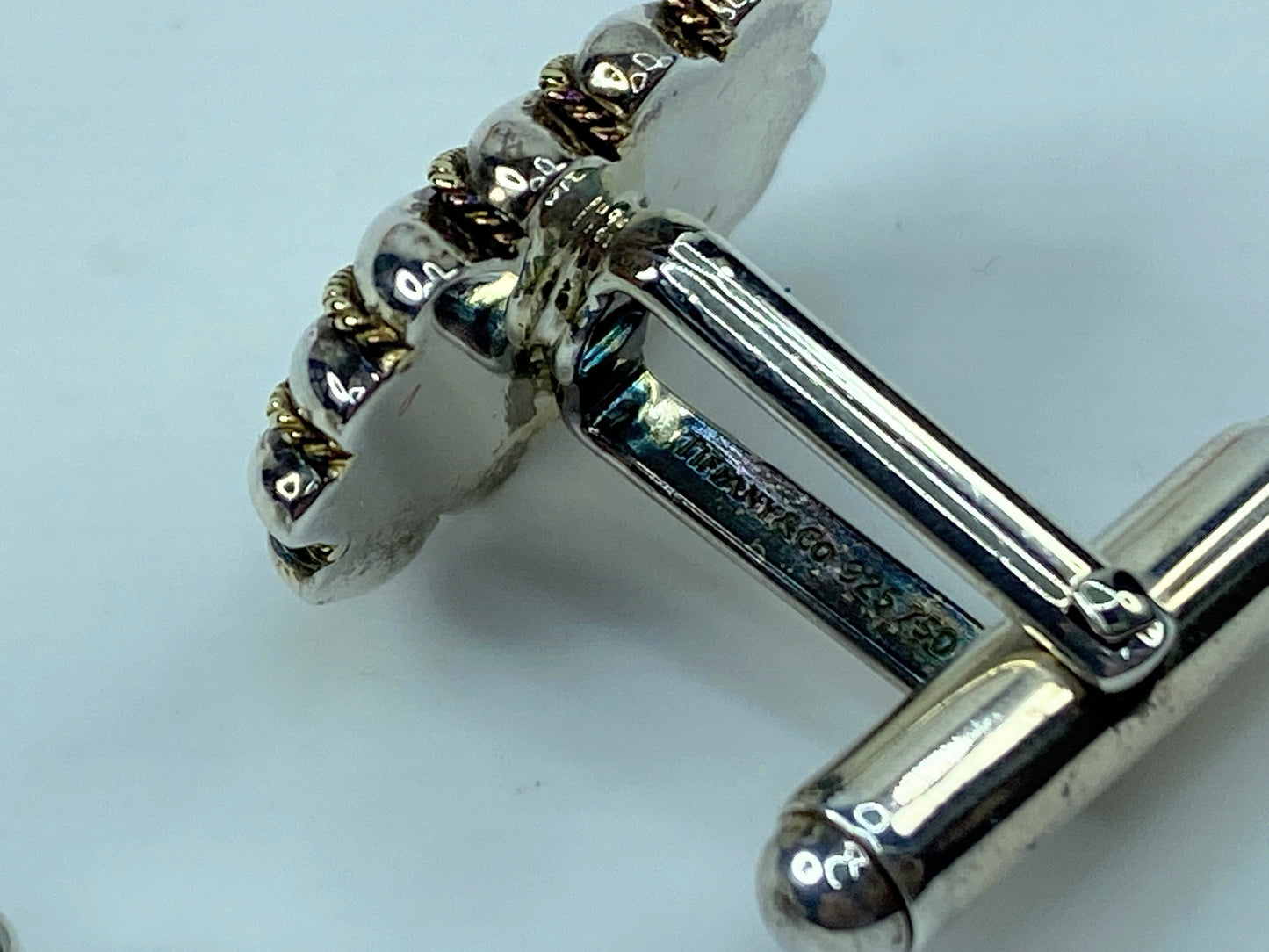 Tiffany & Co. Sterling Silver and 18K Yellow Gold Cufflinks in box JR381