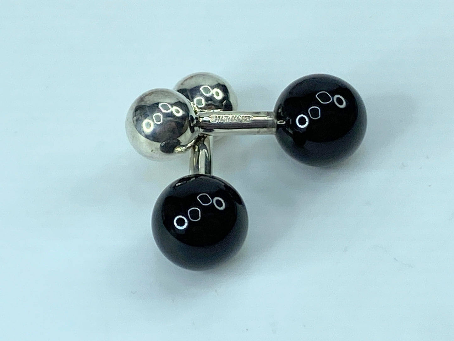 Tiffany & Co Silver Black Onyx Gemstone Barbell Cuff Link JR299