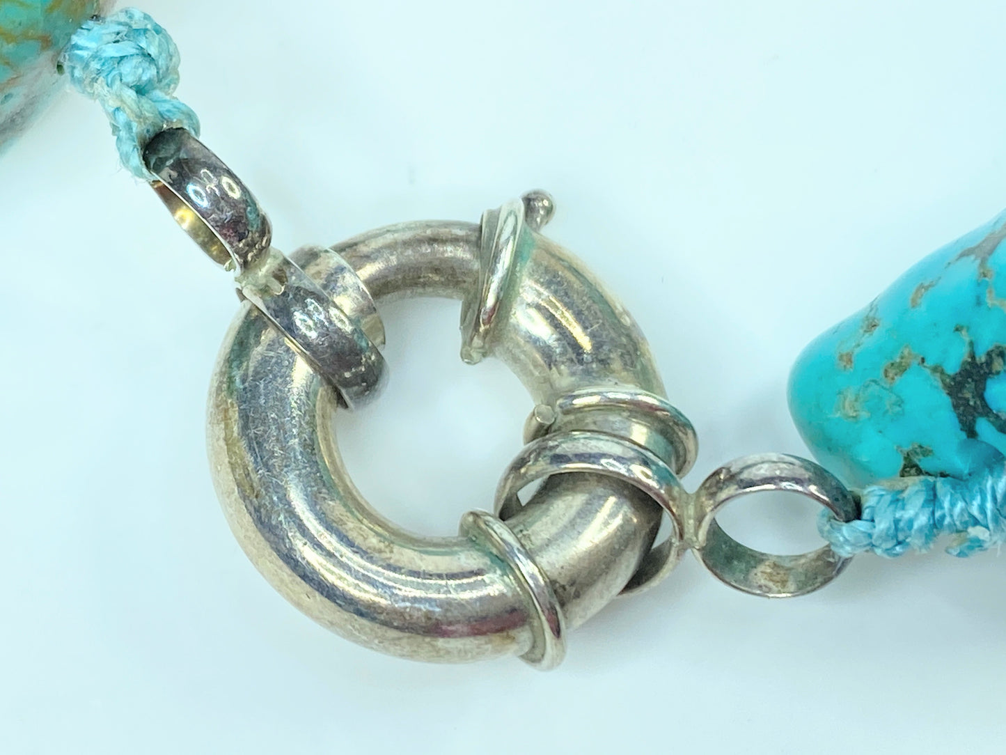 Turquoise Nugget Sterling Silver Necklace - Handmade Native American 24" JR977