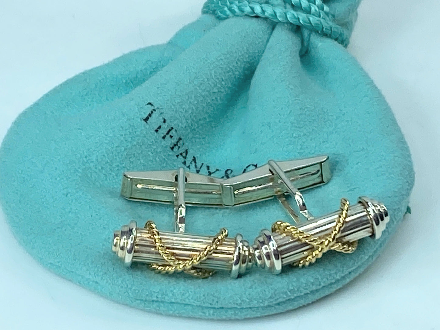 Tiffany T Logo Initial Emblem Gothic Mirror Sterling Silver cufflink JR302