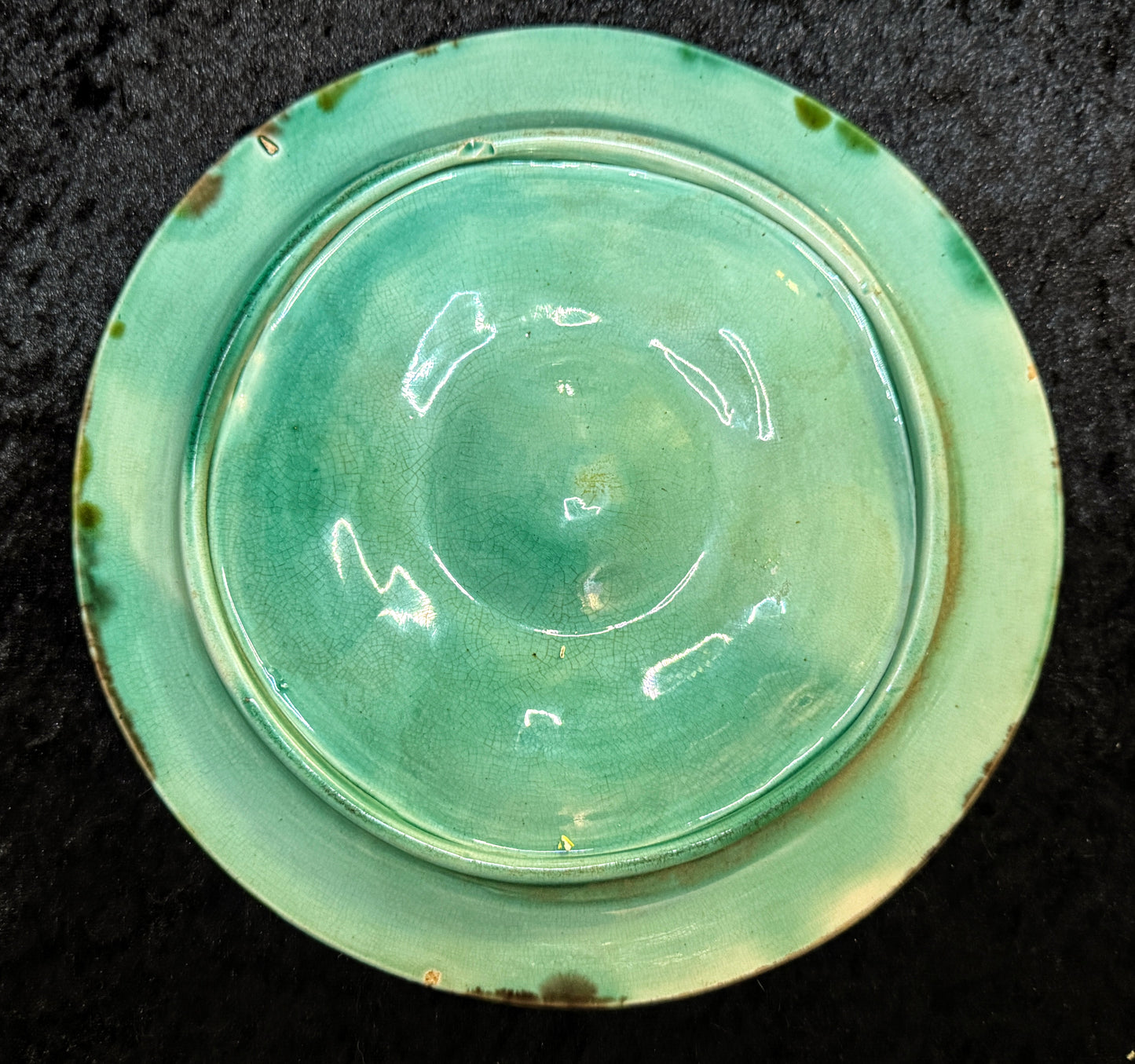 Antique French Fives Lille Majolica Turquoise Clam Shell Oyster Plate 9.75" A935
