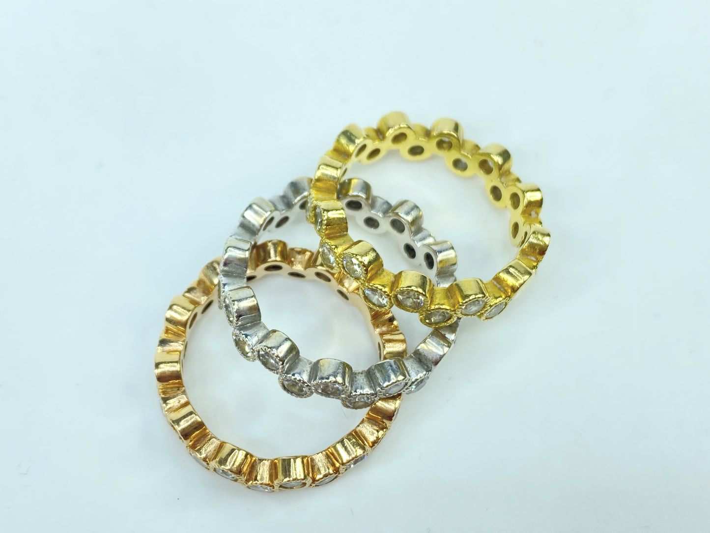 18k Tricolour 2.07ct diamond triple Eternity stackable band 11.8g s6.5 JR980