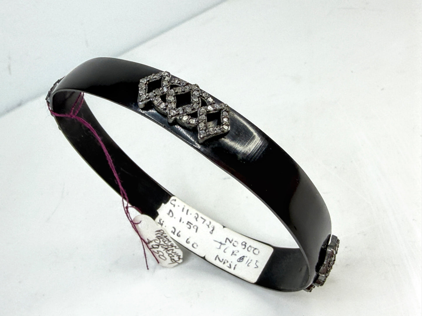 Victorian 1.56ctw single-Cut Diamond & Whitby Jet Mourning Bangle - Sterling Silver JR1521