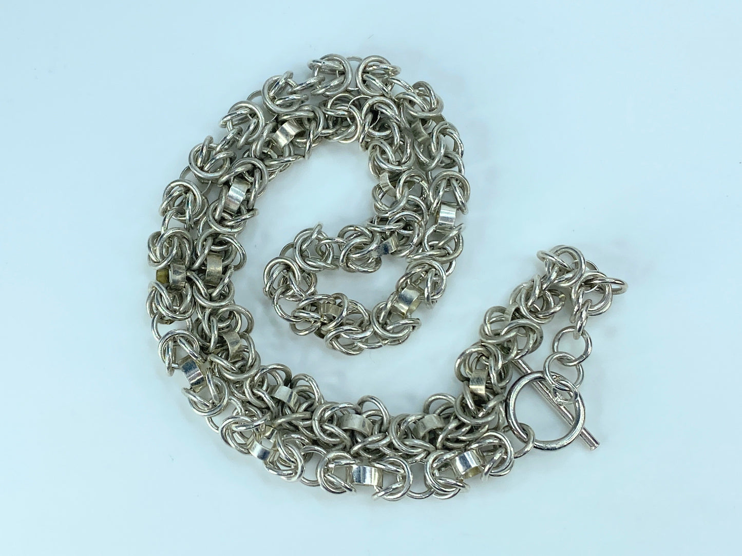 Sterling 925 Byzantine Link Chain Necklace Toggle clasp 19.5" 49.3 gJR9180