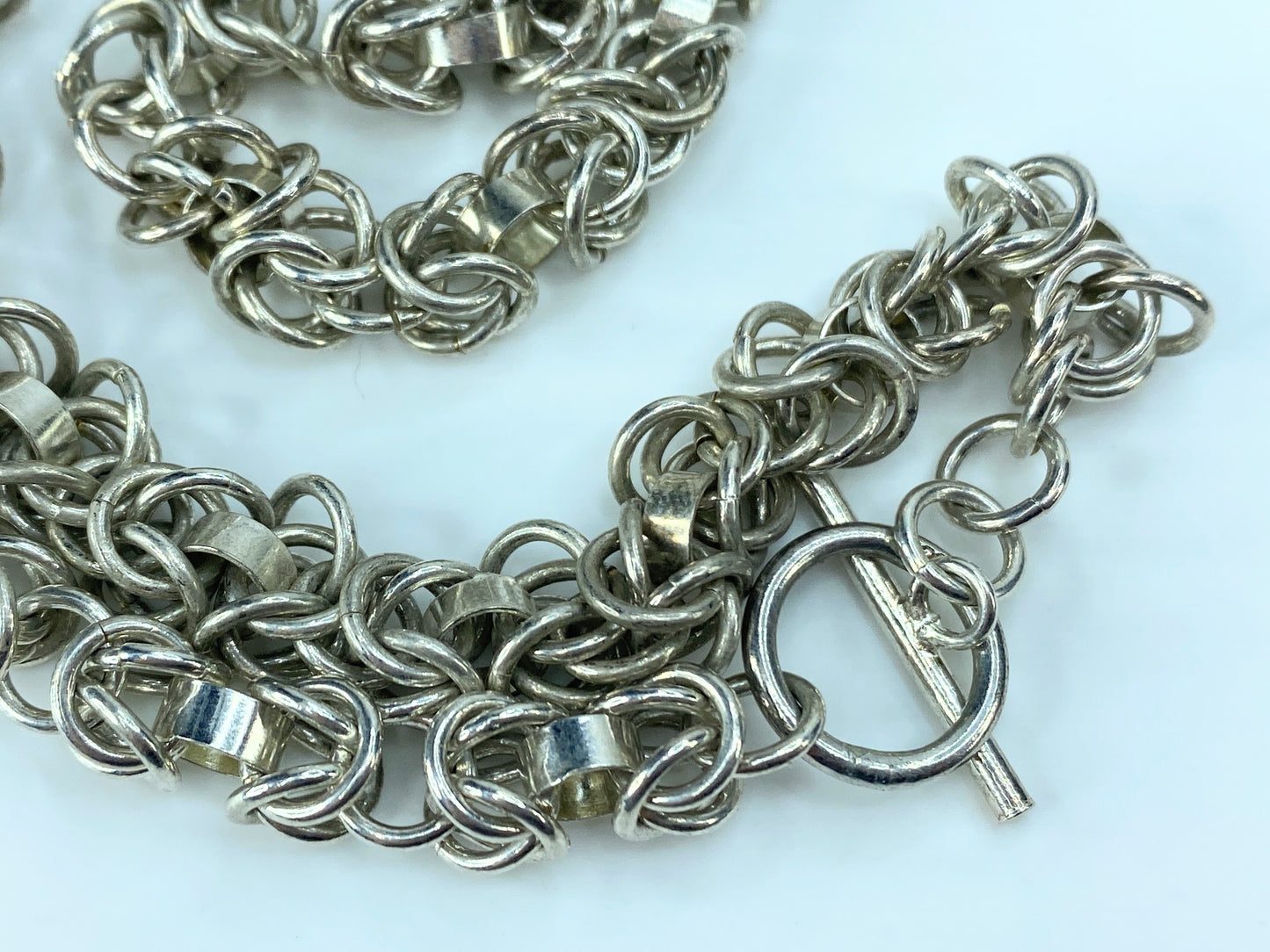 Sterling 925 Byzantine Link Chain Necklace Toggle clasp 19.5" 49.3 gJR9180