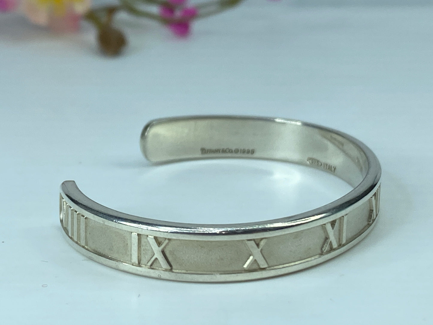 Tiffany & Co Atlas Roman Numeral Bracelet Cuff Bangle Sterling Silver JR308