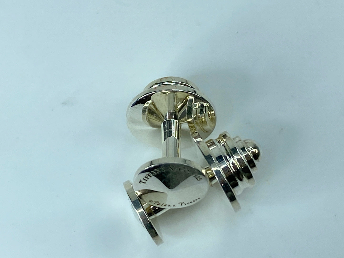 Tiffany & Co Cufflinks Sterling Paloma Picasso Dumbbell tiered round 16.9g JR310