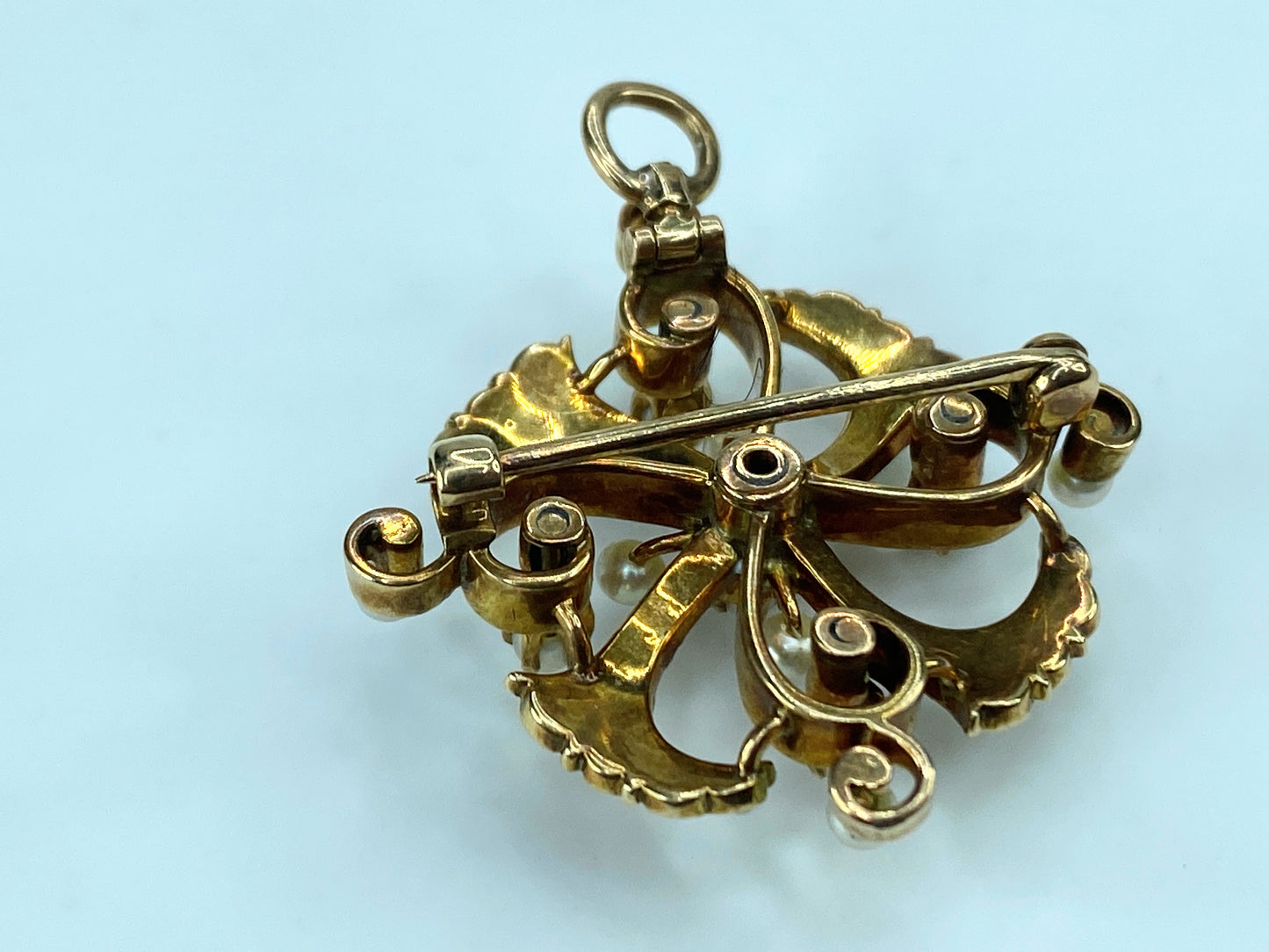 Victorian 14K rose gold Seed pearl brooch pendant 5.7g JR9184