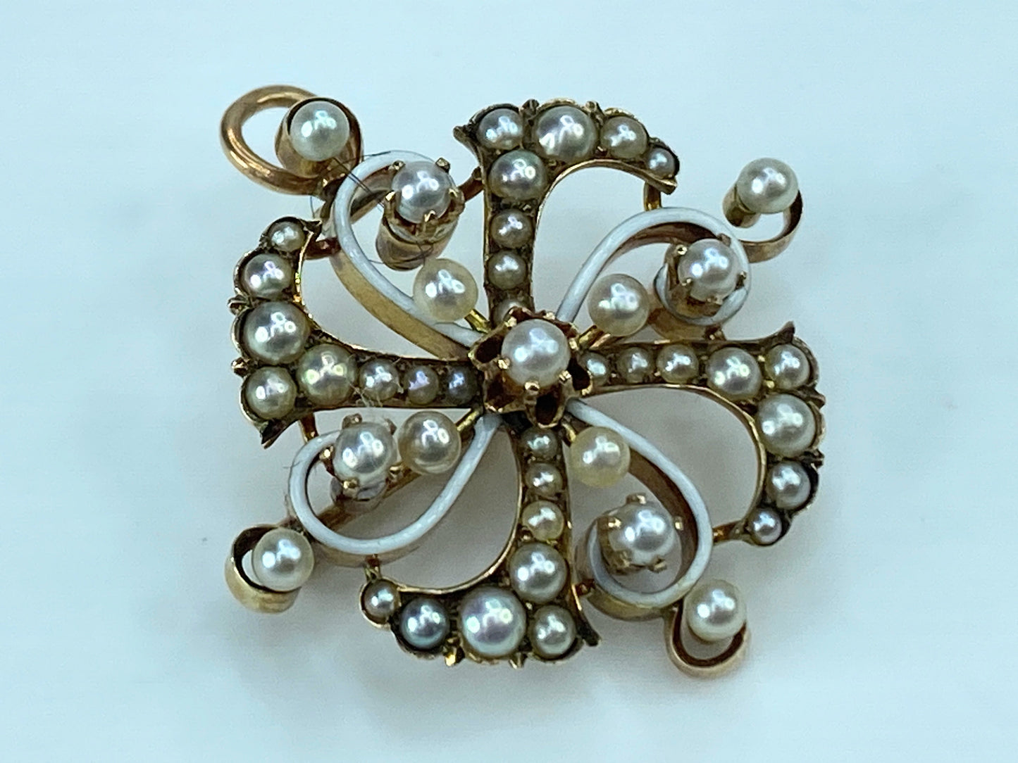 Victorian 14K rose gold Seed pearl brooch pendant 5.7g JR9184