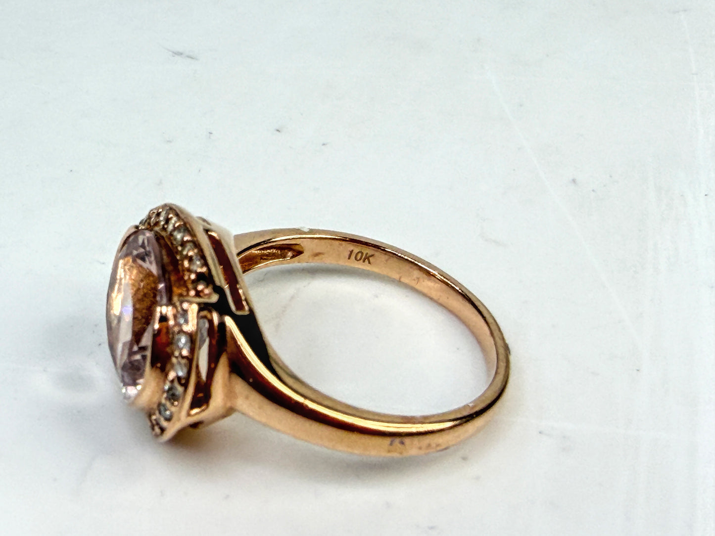 Vintage 10K Rose Gold Morganite & Diamond Halo Ring JR1529