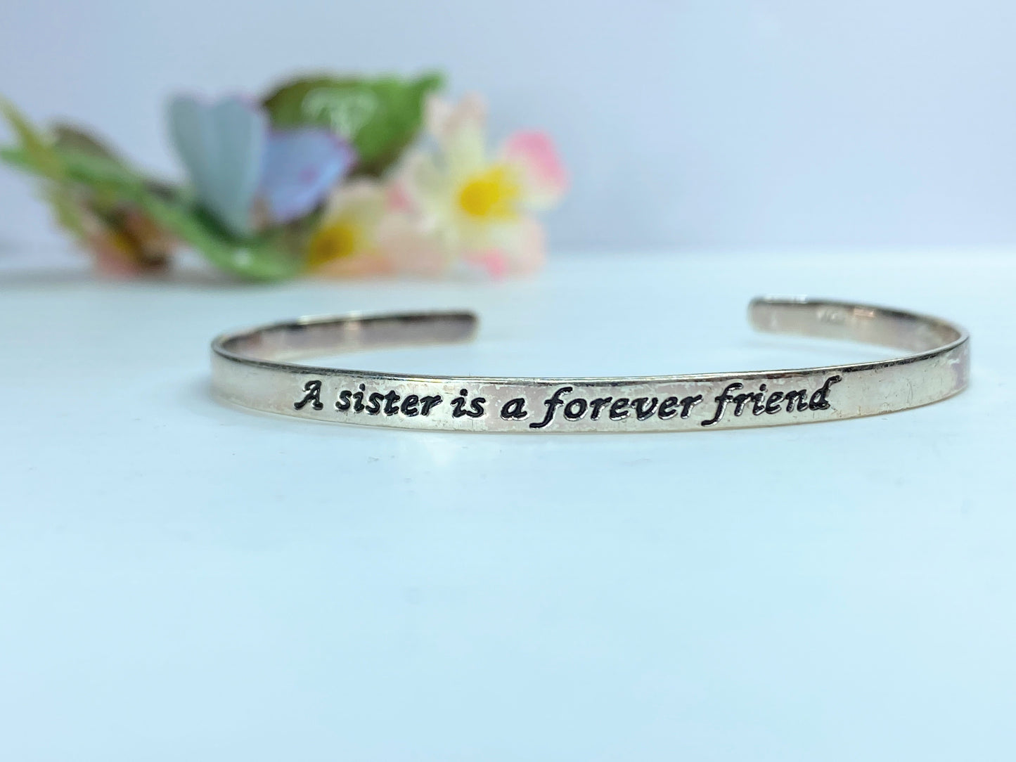 Sterling silver cuff 4.2mm "A Sister is a Forever Friend" bangle 7.2g JR0037