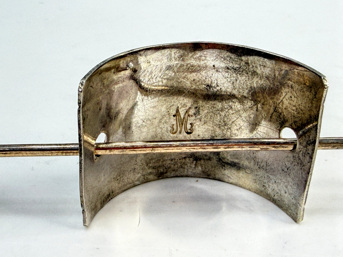 Signed vintage Navajo handmade sterling Stick silver barrette w/ turquoise SS28
