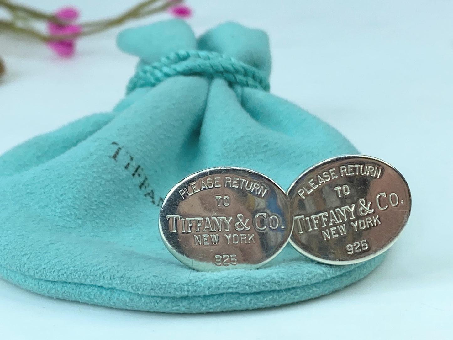 Tiffany & Co Silver Cufflinks, "Please Return to Tiffany & co N.Y 925" JR317