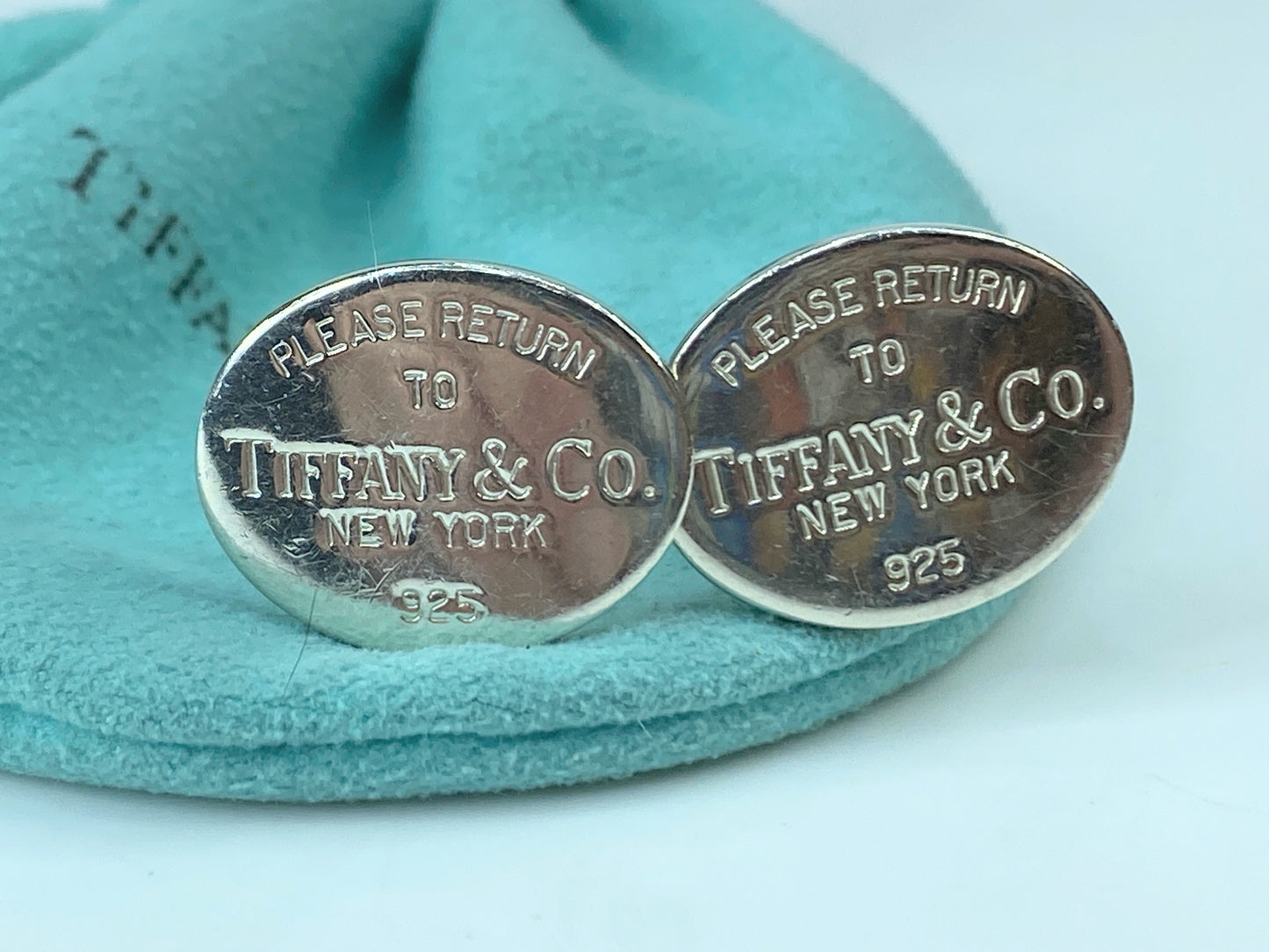 Tiffany & Co Silver Cufflinks, "Please Return to Tiffany & co N.Y 925" JR317