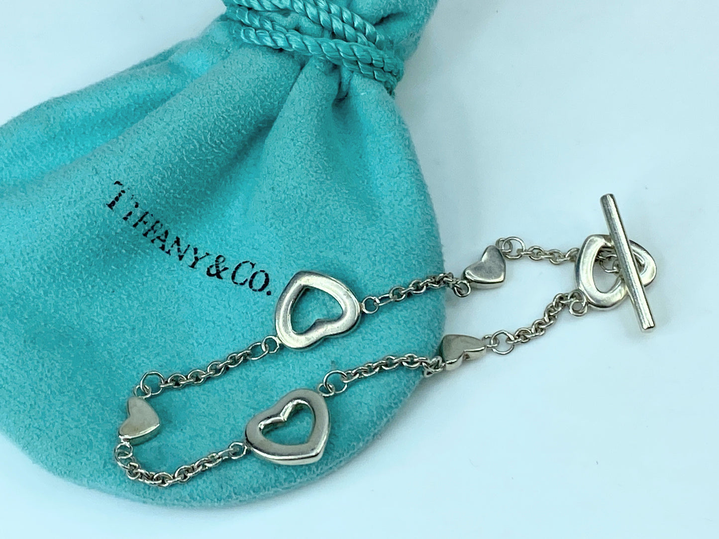 Tiffany & Co. Sterling silver Heart Station Toggle Bracelet 7.0" 6.8g JR318