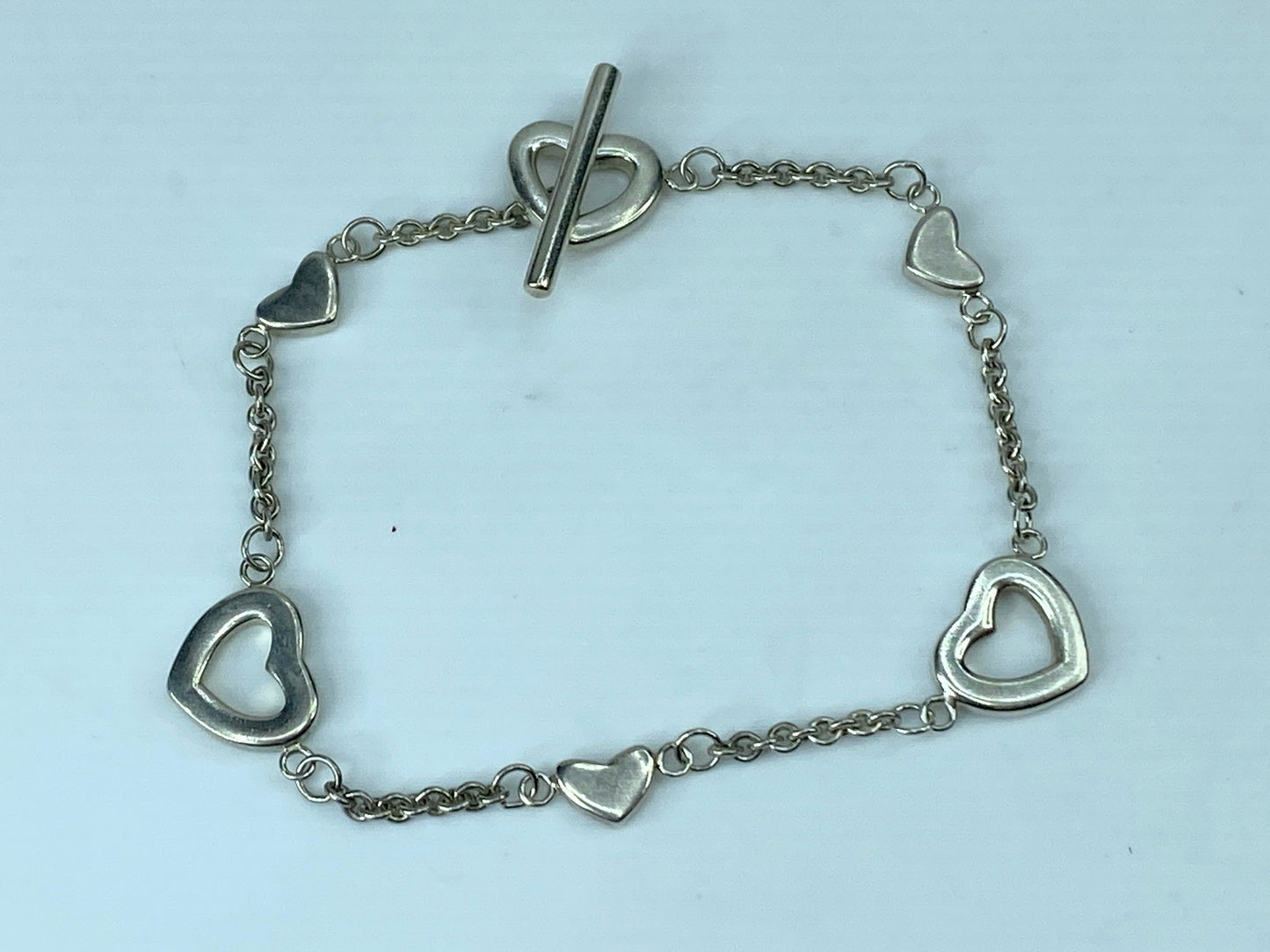Tiffany & Co. Sterling silver Heart Station Toggle Bracelet 7.0" 6.8g JR318