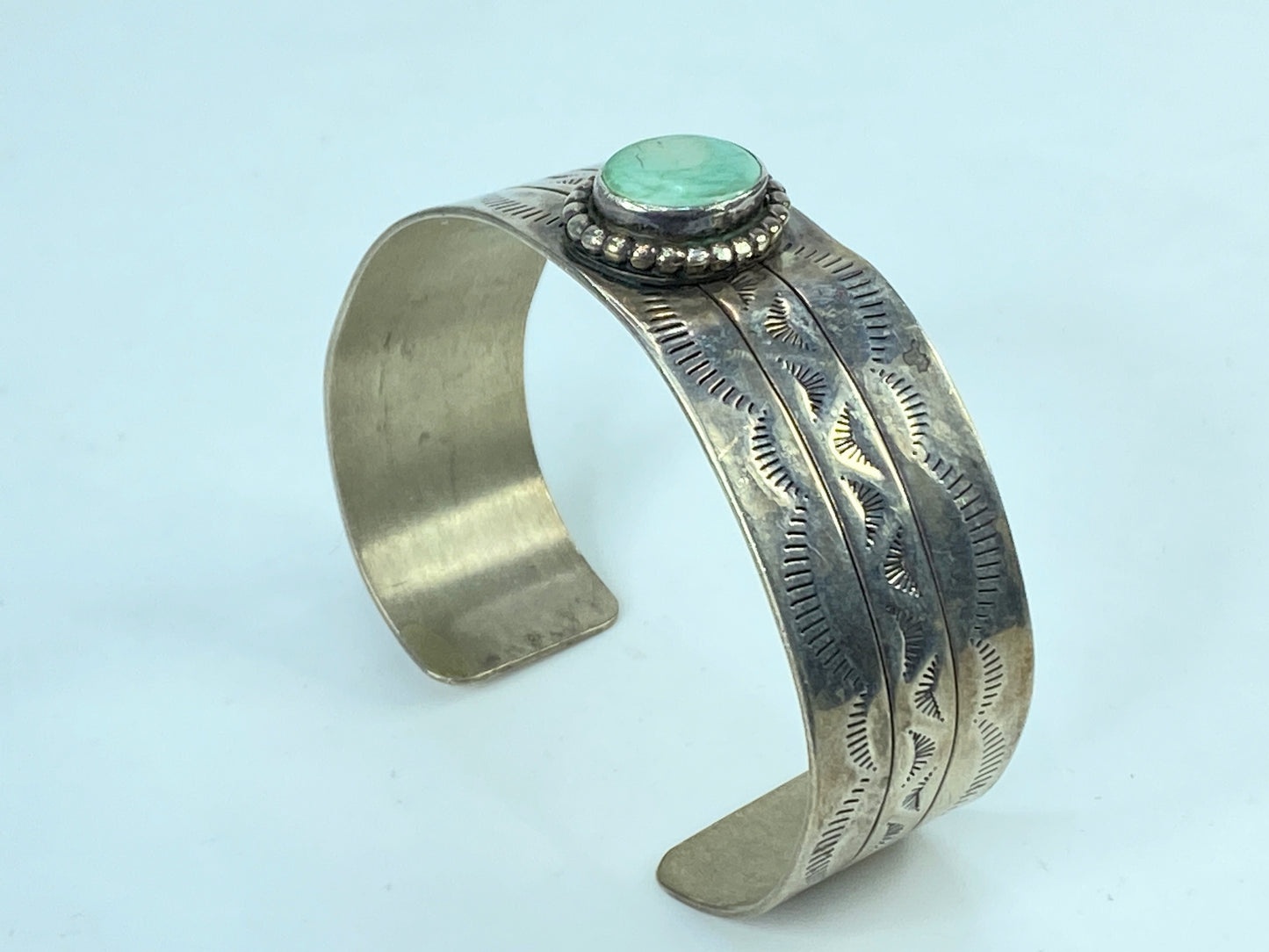 Handcrafted Sterling Silver Cuff Bracelet with Variscite Cabochon JR1077