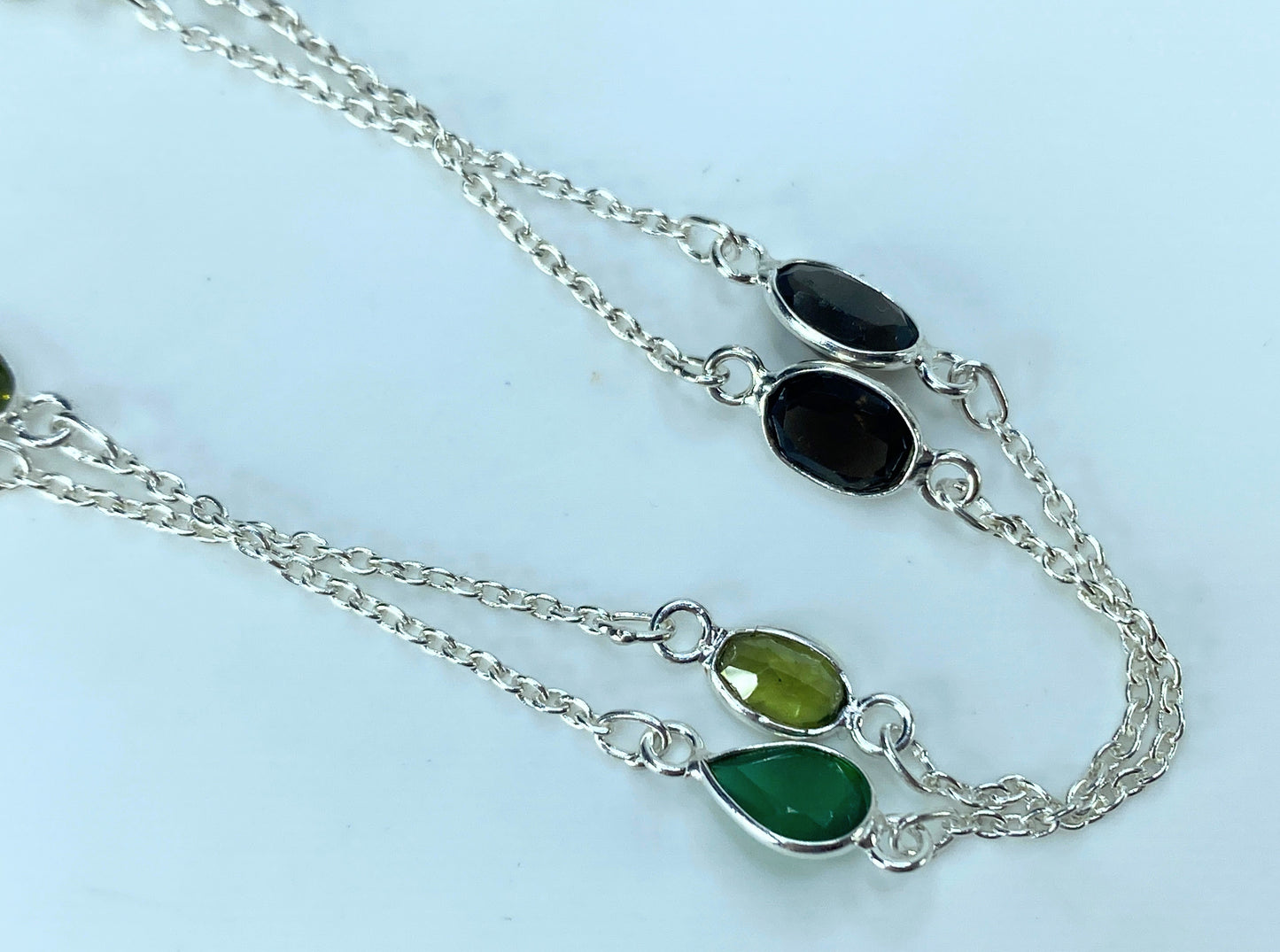 Sterling Silver multiple color gemstone necklace 4.5g JR9192
