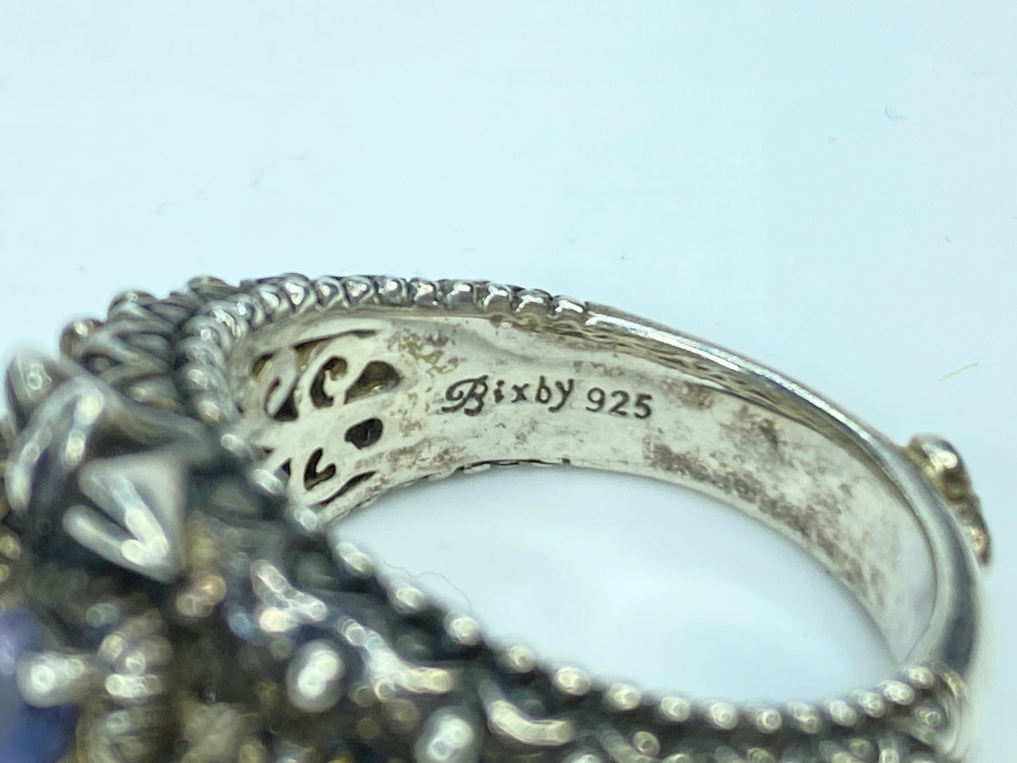 Barbara Bixby Sterling 18K Gold Floral Ring with Tanzanite/Iolite Accent JR1081