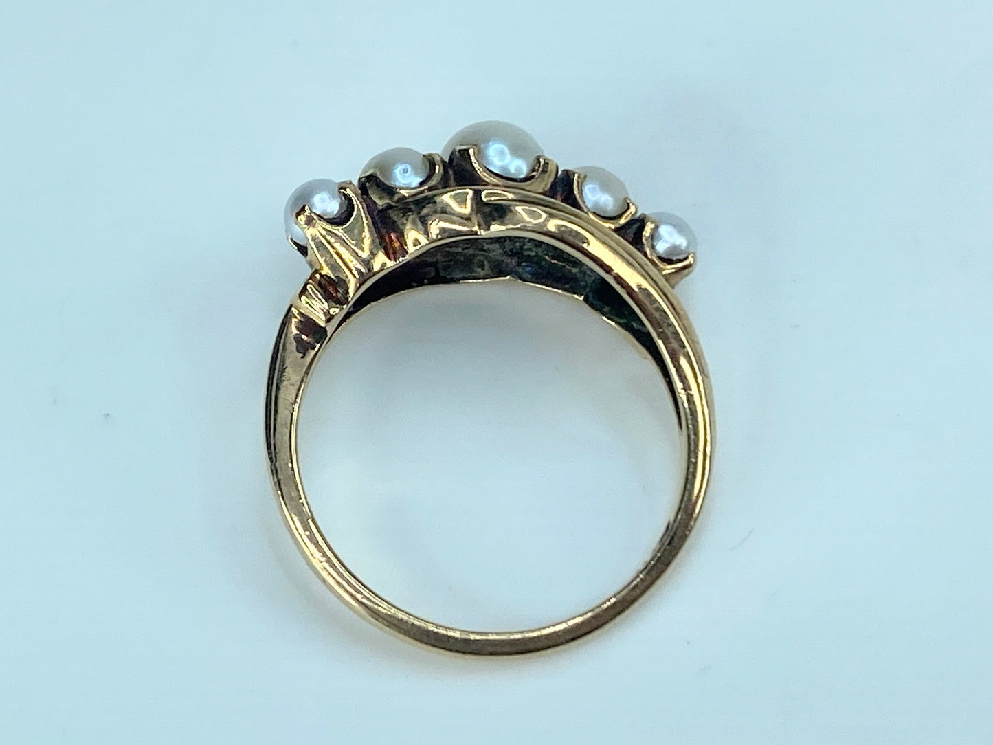 Antique Cultured Pearl Half Hoop Ring, 10k Rose Gold Edwardian 3.4g s6.25 JR9196