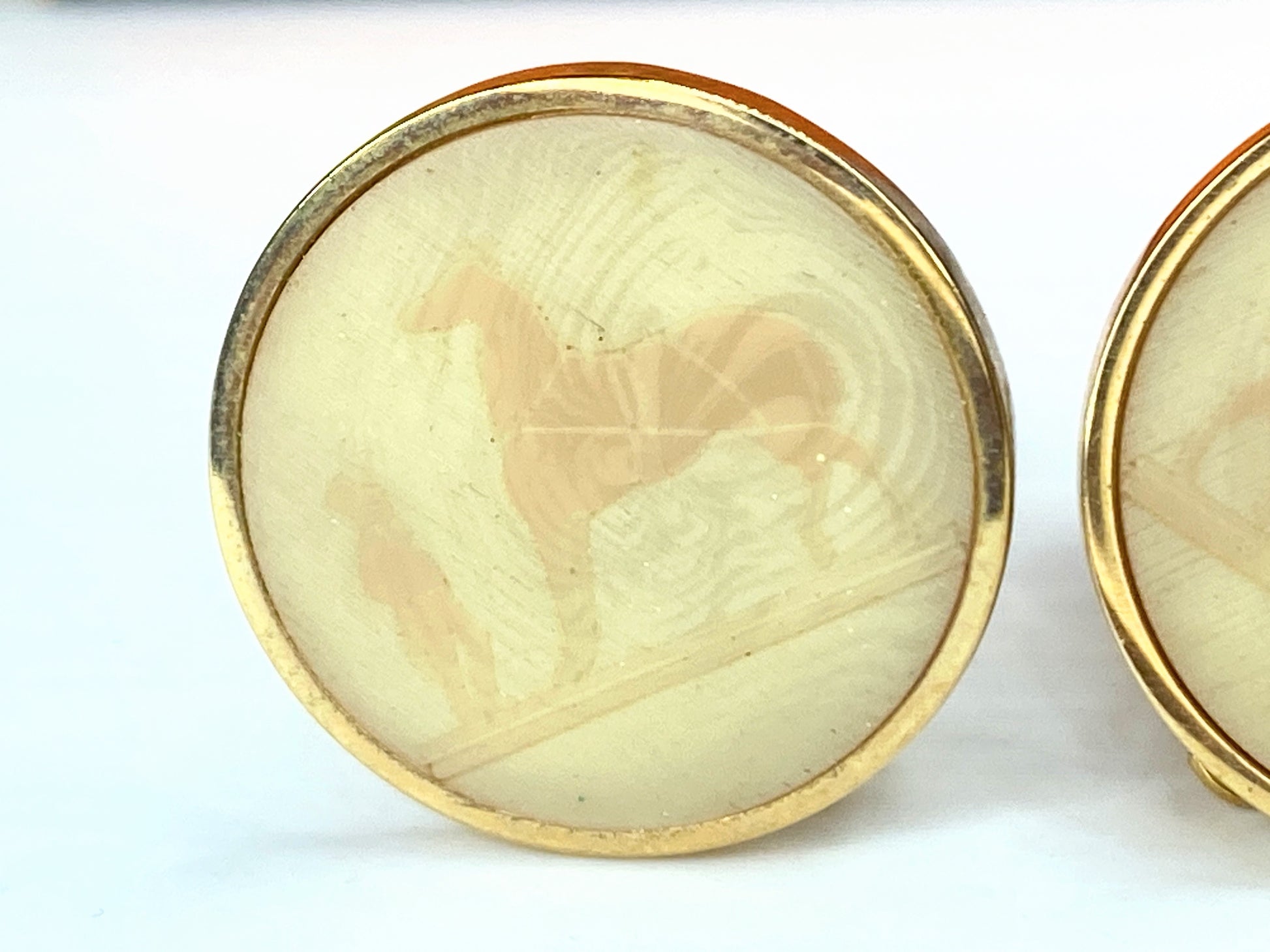 Hermes Paris Corozo Horse Motif Clip On Earrings Gold tone Accessory GS167