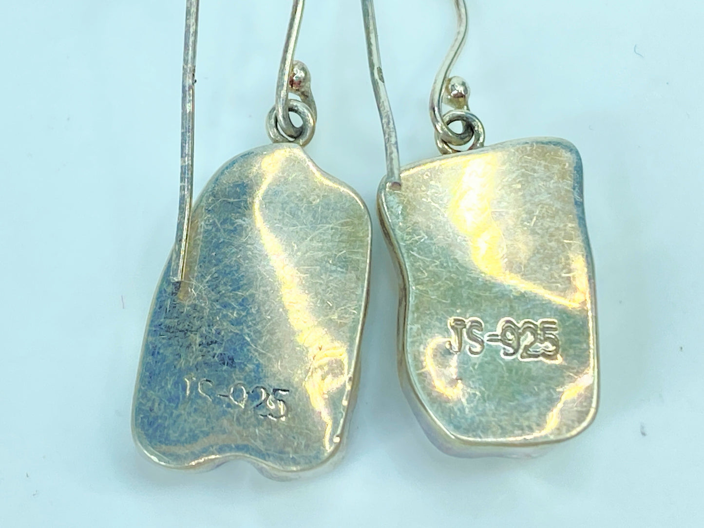 Sterling Silver organic, freeform Mother of Pearl Drop Earrings 1.5" 5.3g JR1084