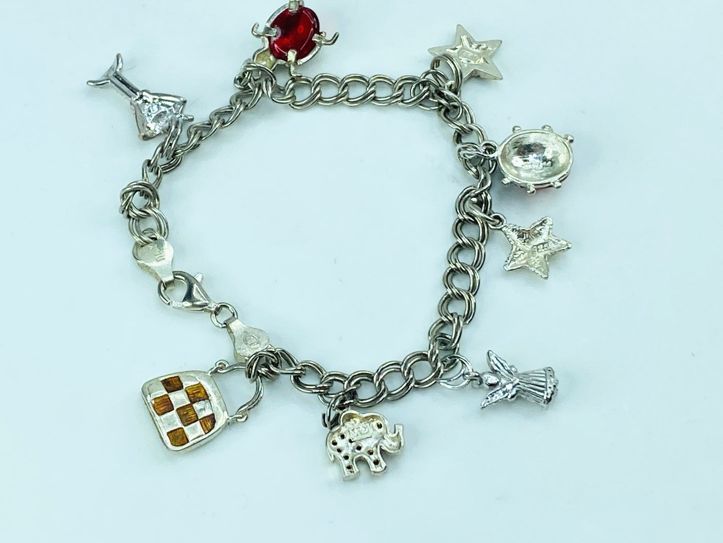 Italian 925 Sterling Silver Charm Bracelet with Rhinestone Enamel Charms JR993