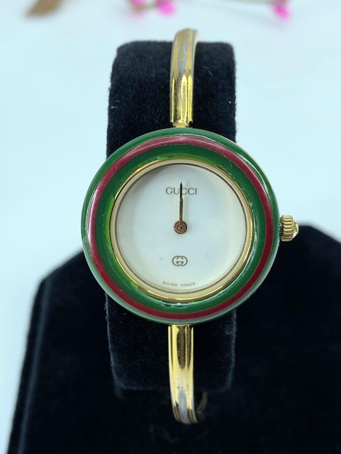 Gucci Change Bezel 12 Colors White & Gold Women's Watch Plating Quartz Box GS405