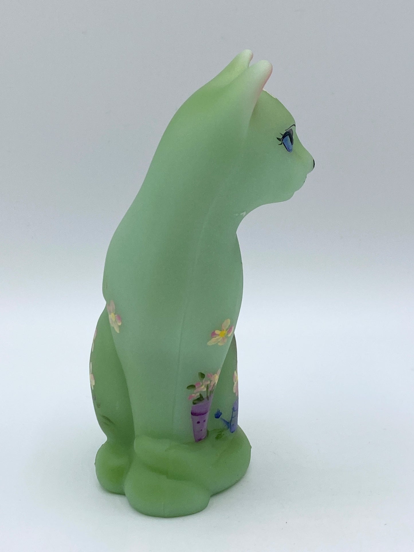 Fenton Glass Jadeite Green Garden Gnome Stylized Cat Ltd Ed Kibbe #2/37 #246