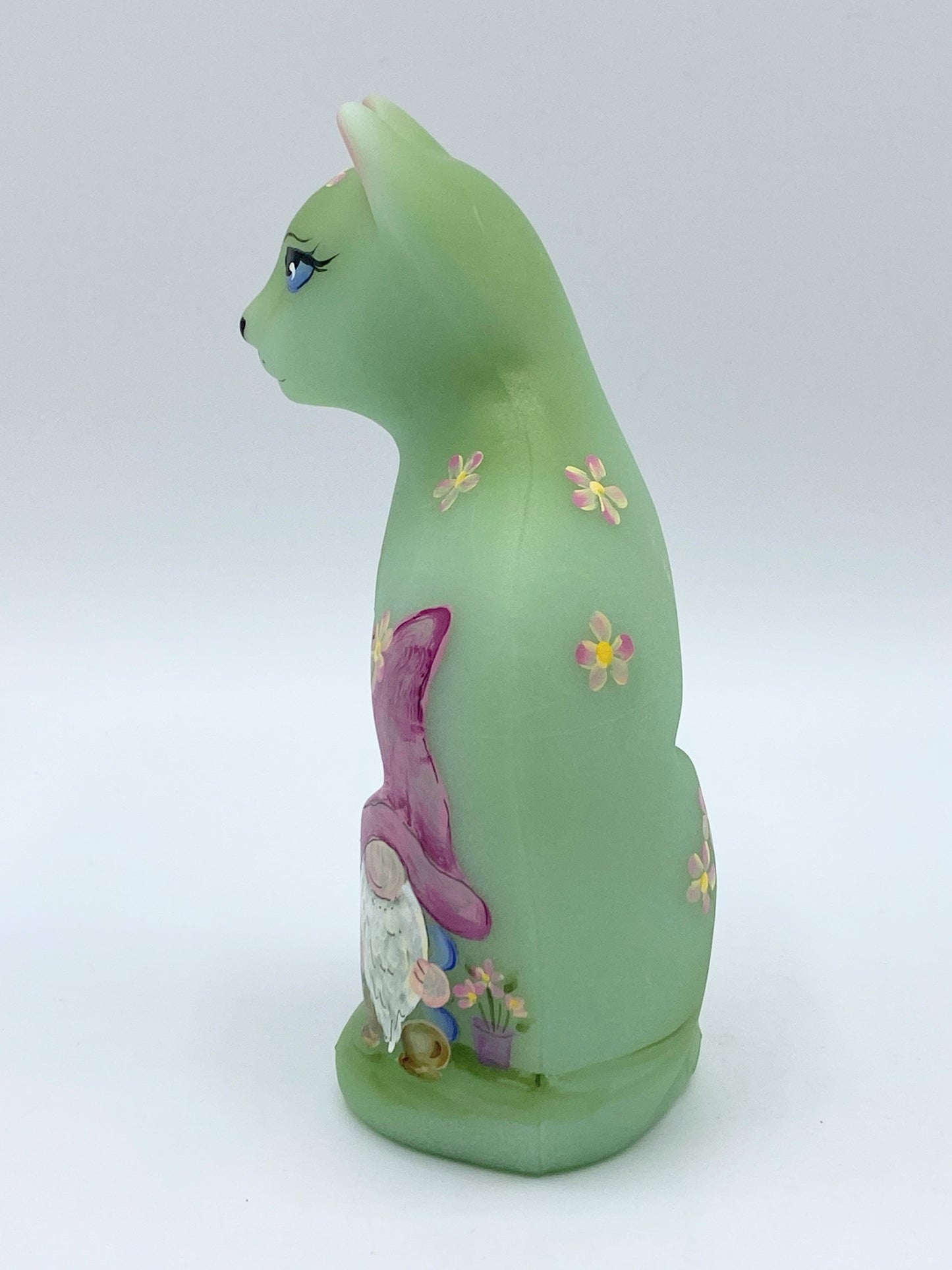 Fenton Glass Jadeite Green Garden Gnome Stylized Cat Ltd Ed Kibbe #2/37 #246