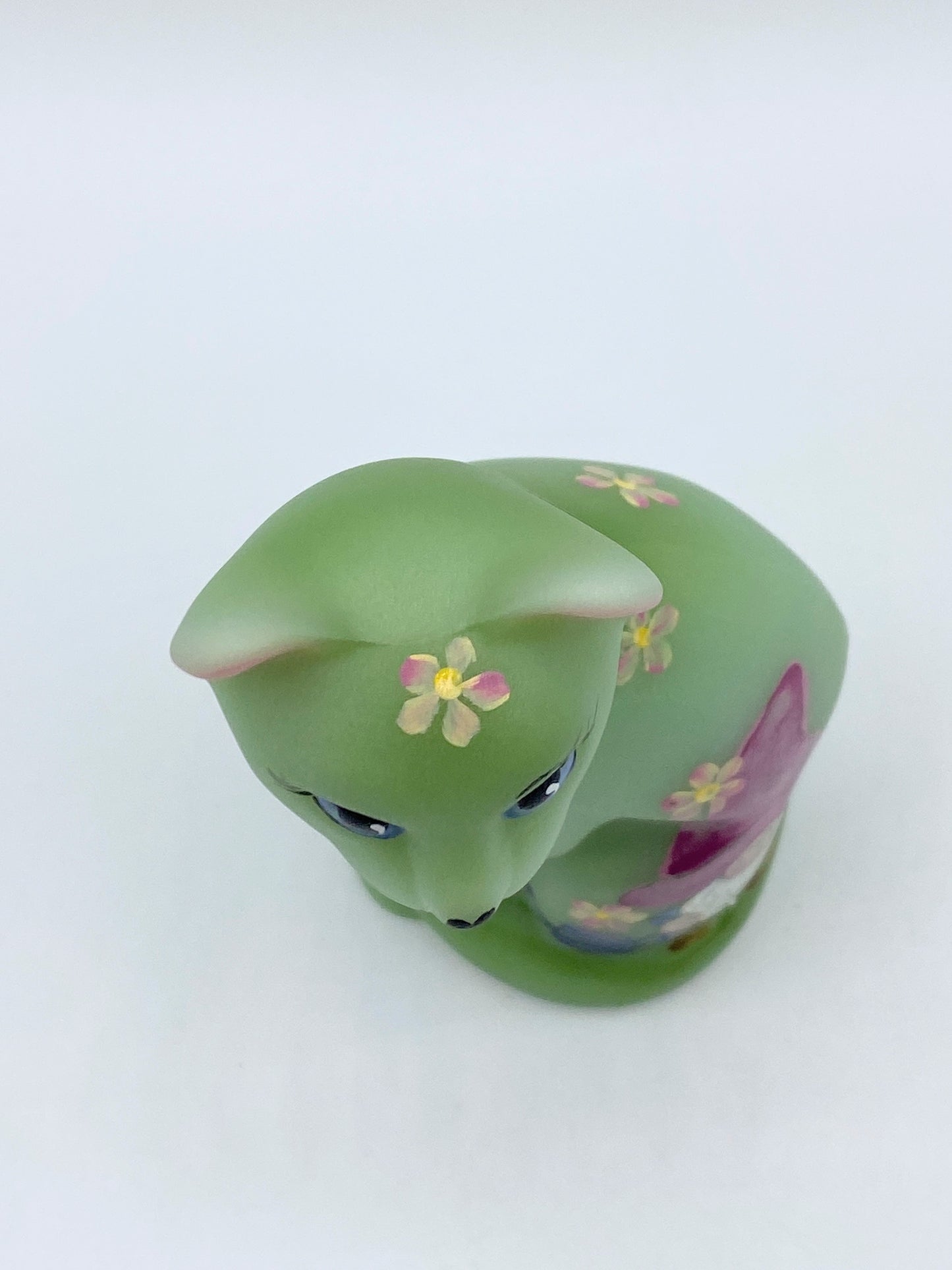 Fenton Glass Jadeite Green Garden Gnome Stylized Cat Ltd Ed Kibbe #2/37 #246