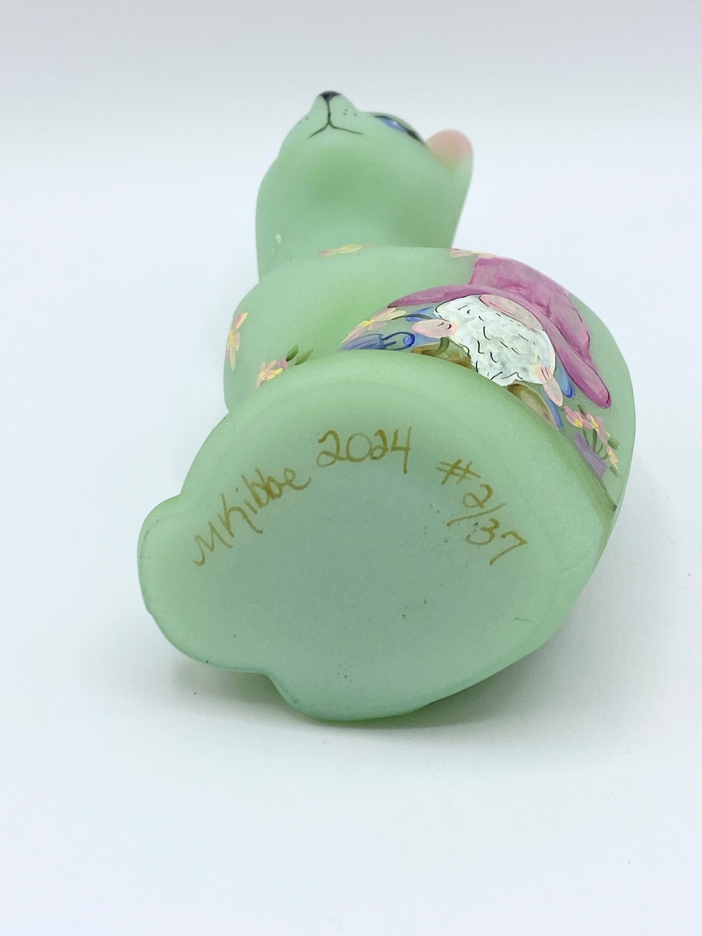 Fenton Glass Jadeite Green Garden Gnome Stylized Cat Ltd Ed Kibbe #2/37 #246