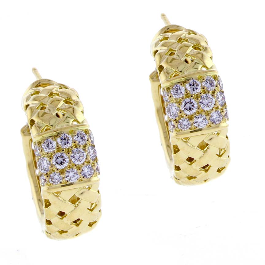 Tiffany & Co 18K gold Woven Vannerie Diamond hoop earrings