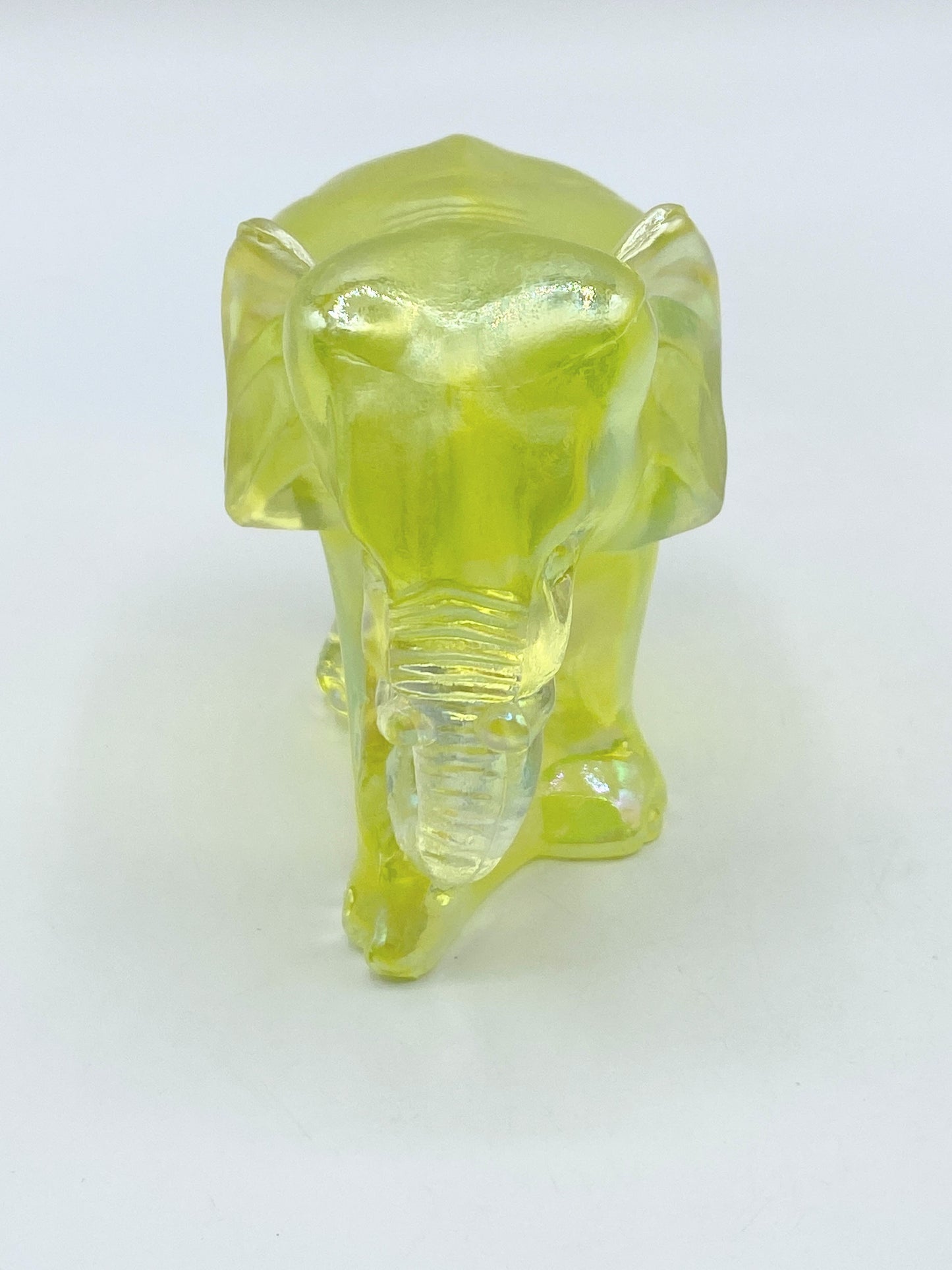 Rare Fenton Vaseline Glass Elephant Vintage Yellow Uranium Glass 3 3/4 x3" A253